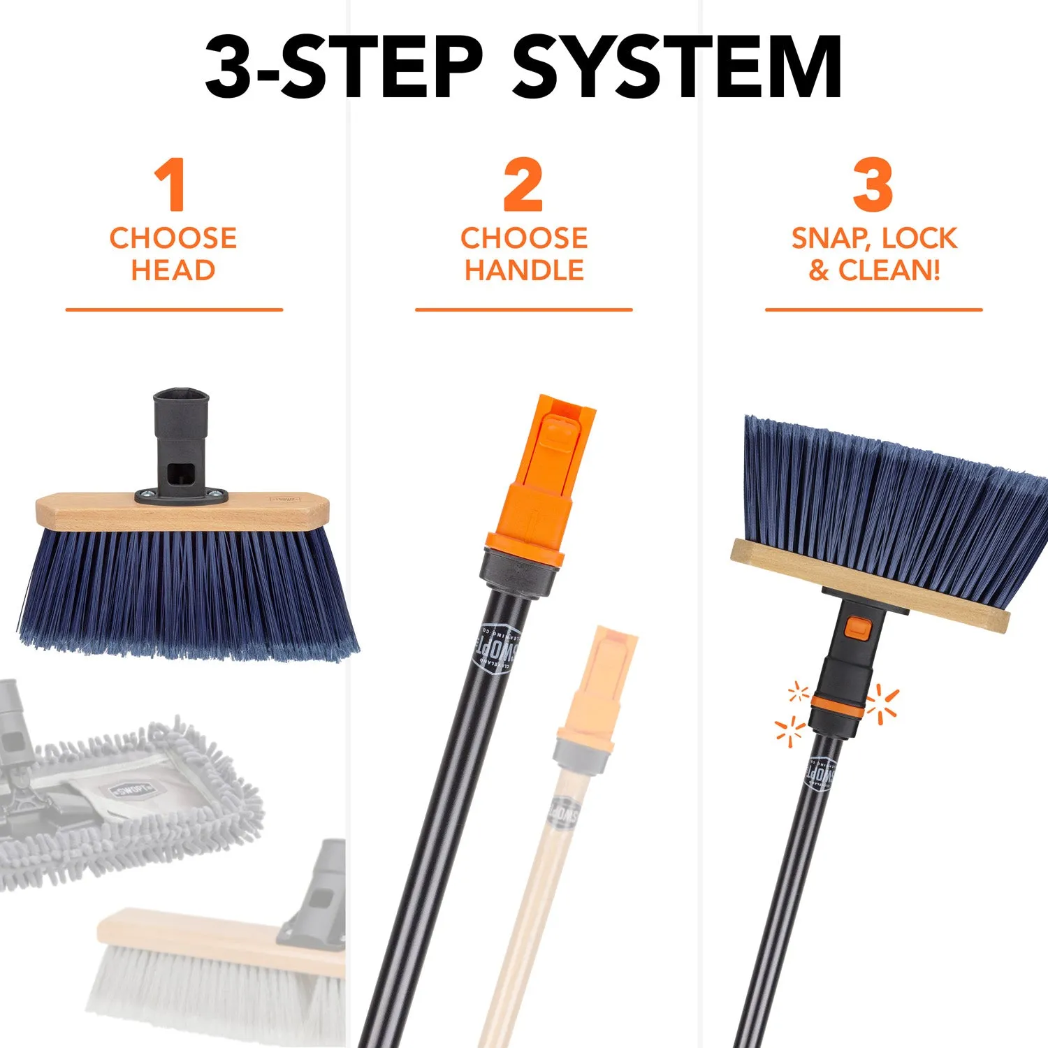 Standard Push Broom Head and Angle Broom Head Bundle with 2 Handles