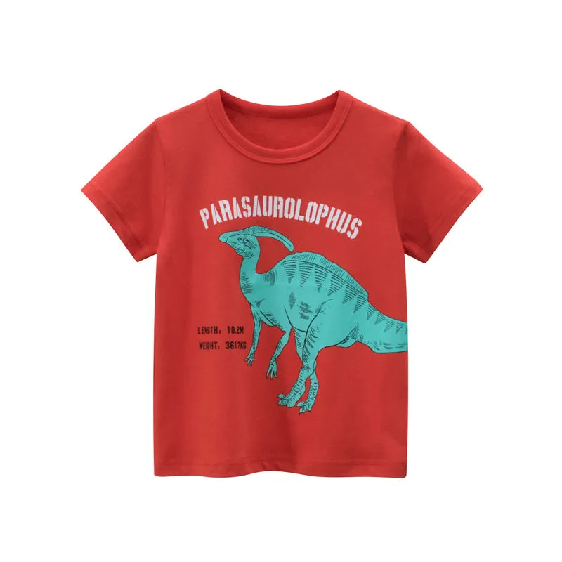 Summer Children Dinosaur Cartoon Round Neck Short Sleeve T-Shirts