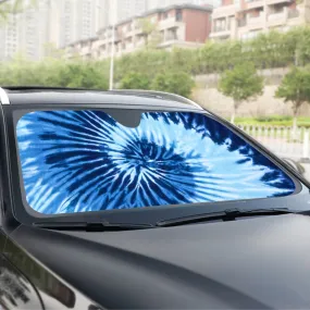 Tie Dye Windshield Sun Shade, Blue Spiral Hippie Car Accessories Auto Protector Window Visor Screen Cover Decor