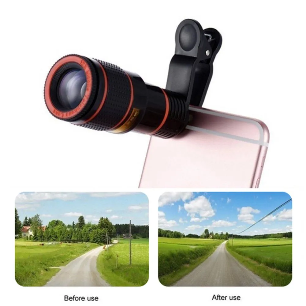 Universal 12X High Clarity Zoom Telescope Phone Camera External Telephoto Lens with Clip