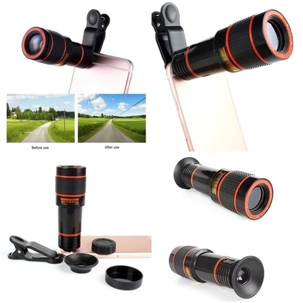 Universal 12X High Clarity Zoom Telescope Phone Camera External Telephoto Lens with Clip