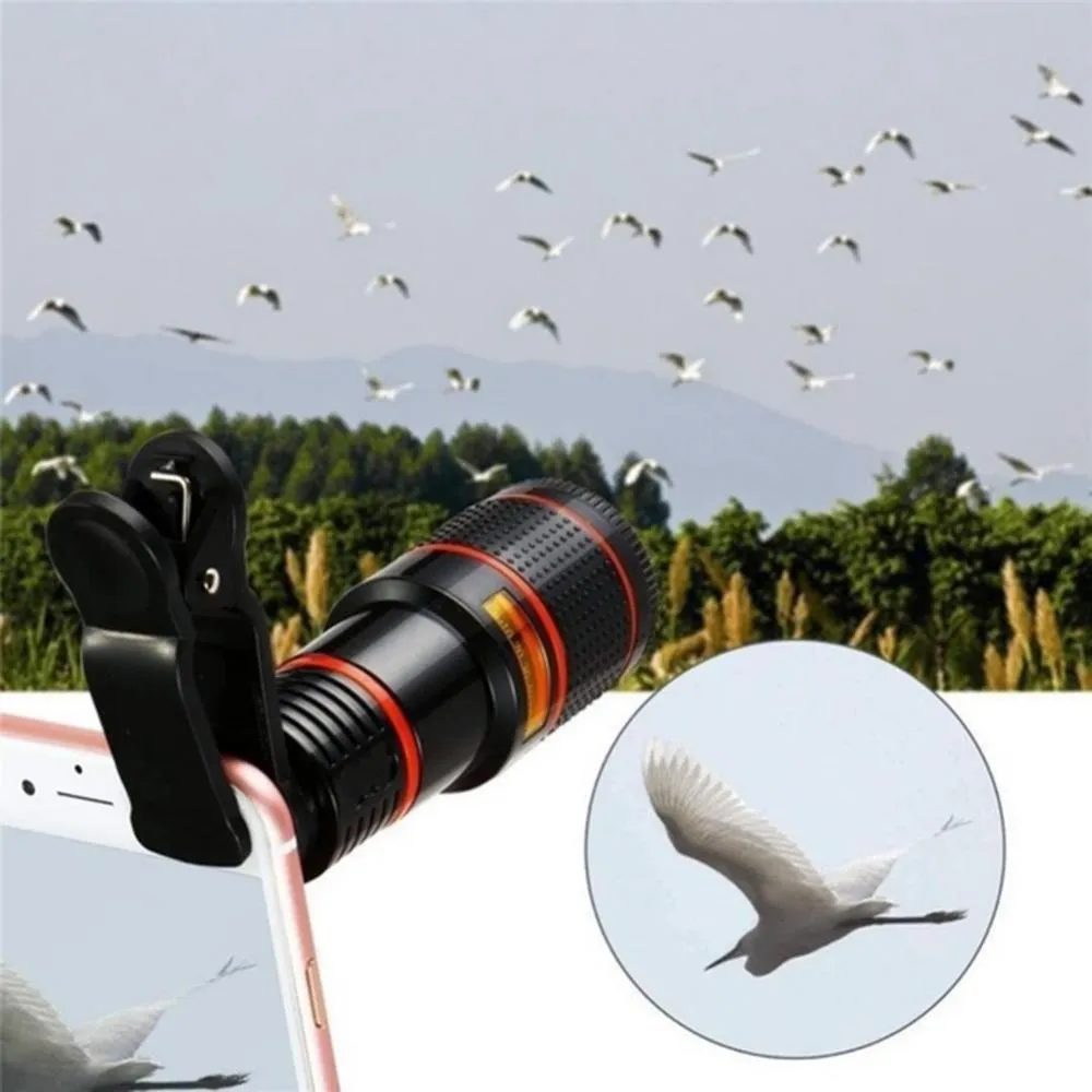 Universal 12X High Clarity Zoom Telescope Phone Camera External Telephoto Lens with Clip