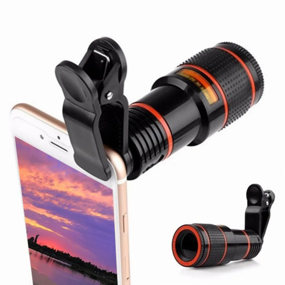 Universal 12X High Clarity Zoom Telescope Phone Camera External Telephoto Lens with Clip