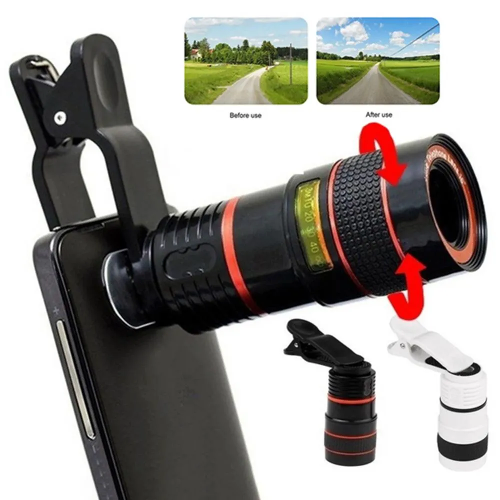 Universal 12X High Clarity Zoom Telescope Phone Camera External Telephoto Lens with Clip