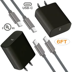 USB-C Charger with 18W Power Delivery 3.0, Quick Charger Set Compatible with Samsung Galaxy Note10, Note10 , Note10  5G, 2x Type-C Cable (6ft)   2x Wall Charger, 60% faster charging