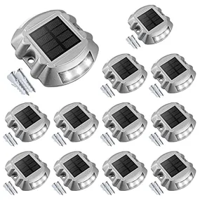 VOLISUN Solar Deck /Dock Lights, 12-Pack Led Wireless IP67 Waterproof Outdoor Warning Step Lights for Driveway Sidewalk Garden Pathway Yard(White)