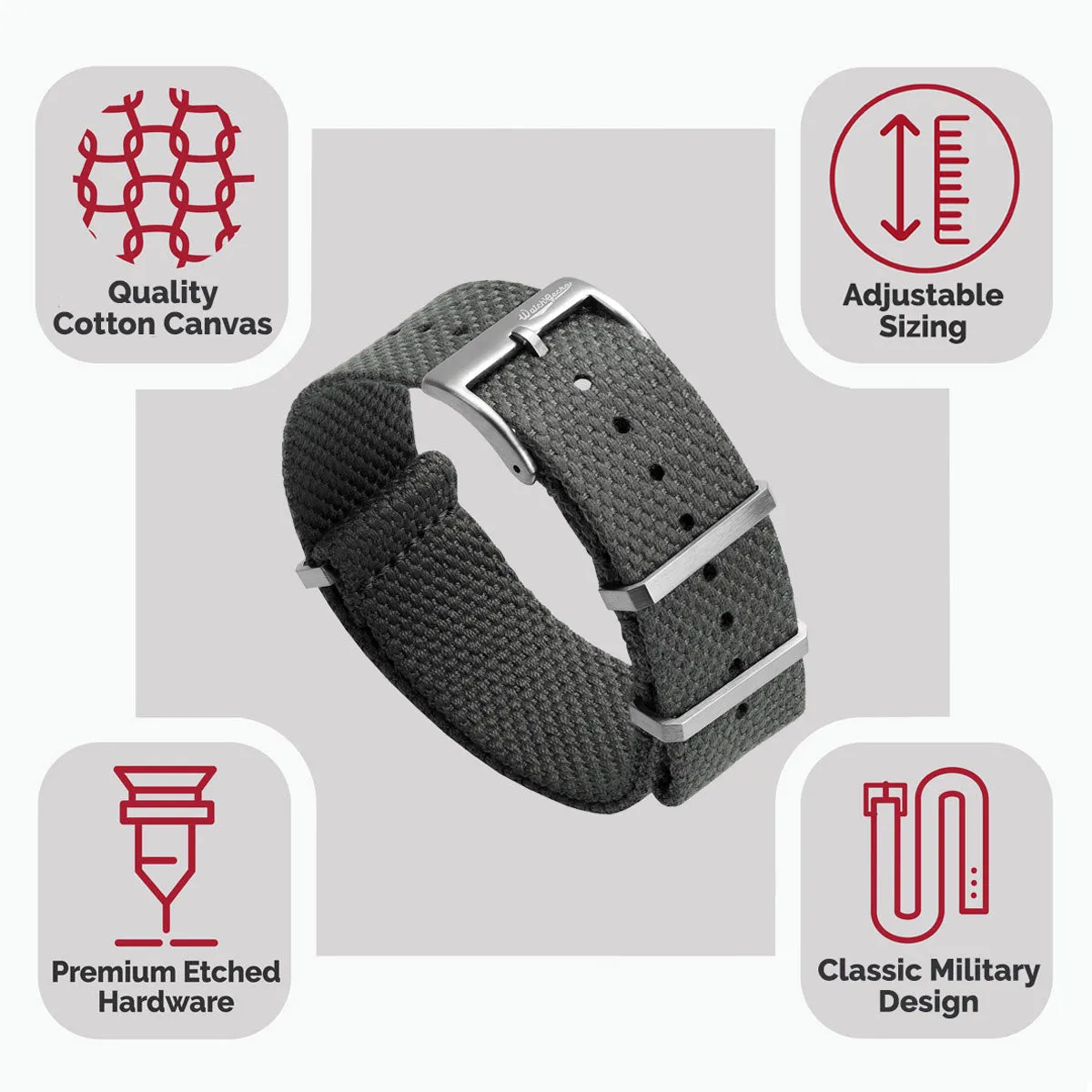 WatchGecko Braemore Military Canvas Watch Strap - Space Force Grey