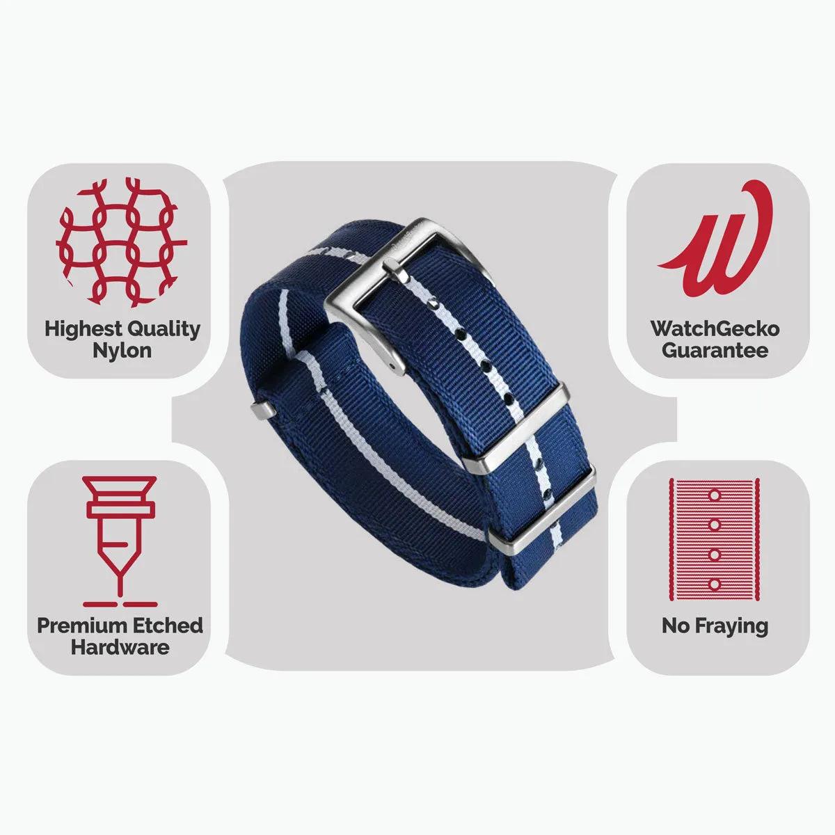 WatchGecko Signature Military Nylon Watch Strap - Blue & White