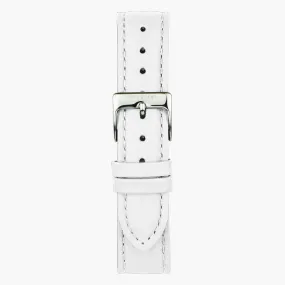 White Leather Watch Strap - Silver - 36mm