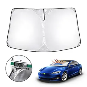 Windshield Sunshade for 2012-2021 Tesla Model S Window Sun Shade Foldable Sun Shield Upgrade Reflective Polyester Cover Block Heat and Sun