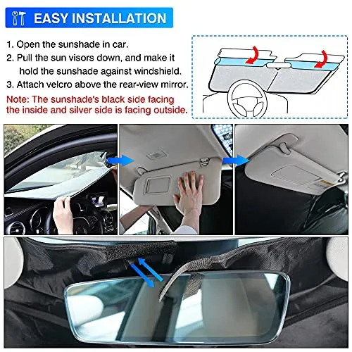 Windshield Sunshade for 2012-2021 Tesla Model S Window Sun Shade Foldable Sun Shield Upgrade Reflective Polyester Cover Block Heat and Sun