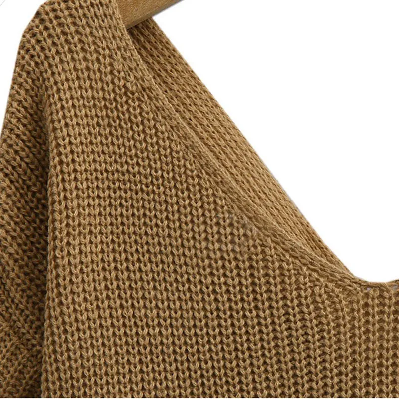 Women Sexy Cross V-neck Long-sleeved Knitted Twisted Back Sweater