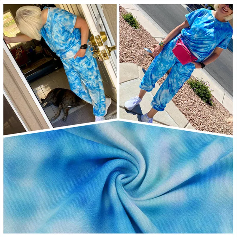 Women Tie-dye Short Sleeve Tops and Long Pants Pajama Sets