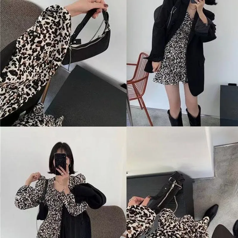 Women's Sexy Leopard Print Long Sleeve Slim Tight Dress