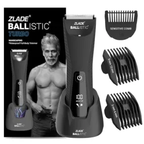 ZLADE Ballistic TURBO 3.0 Manscaping Body Trimmer for Men | Private Part Shaving | Beard, Pubic Hair Groomer | Waterproof, Cordless, Rechargeable | Wireless Fast Charging, Travel Lock | 1.5mm Sensitive Comb, Zero Nicks or Cuts