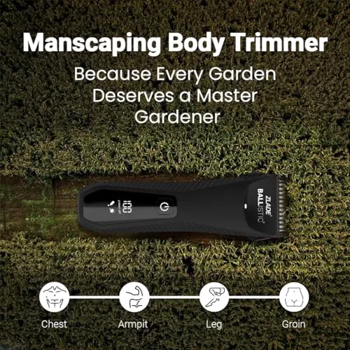 ZLADE Ballistic TURBO 3.0 Manscaping Body Trimmer for Men | Private Part Shaving | Beard, Pubic Hair Groomer | Waterproof, Cordless, Rechargeable | Wireless Fast Charging, Travel Lock | 1.5mm Sensitive Comb, Zero Nicks or Cuts