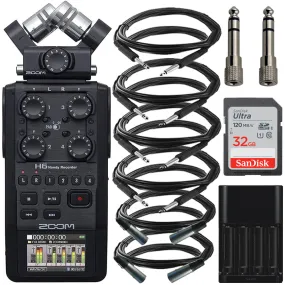 Zoom H6 All Black Handy Recorder    Cables & Adapters Bundle