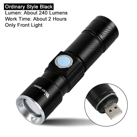 Zoomable Bike Light Waterproof Portable Tactical Torch LED Flashlight USB Rechargeable Bicycle Cycling Front Lamp