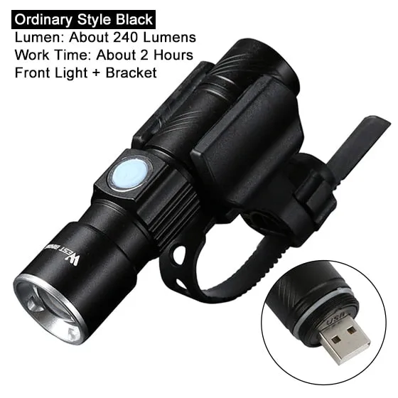 Zoomable Bike Light Waterproof Portable Tactical Torch LED Flashlight USB Rechargeable Bicycle Cycling Front Lamp