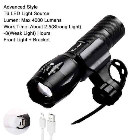 Zoomable Bike Light Waterproof Portable Tactical Torch LED Flashlight USB Rechargeable Bicycle Cycling Front Lamp