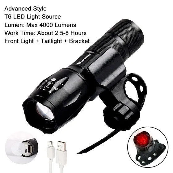 Zoomable Bike Light Waterproof Portable Tactical Torch LED Flashlight USB Rechargeable Bicycle Cycling Front Lamp